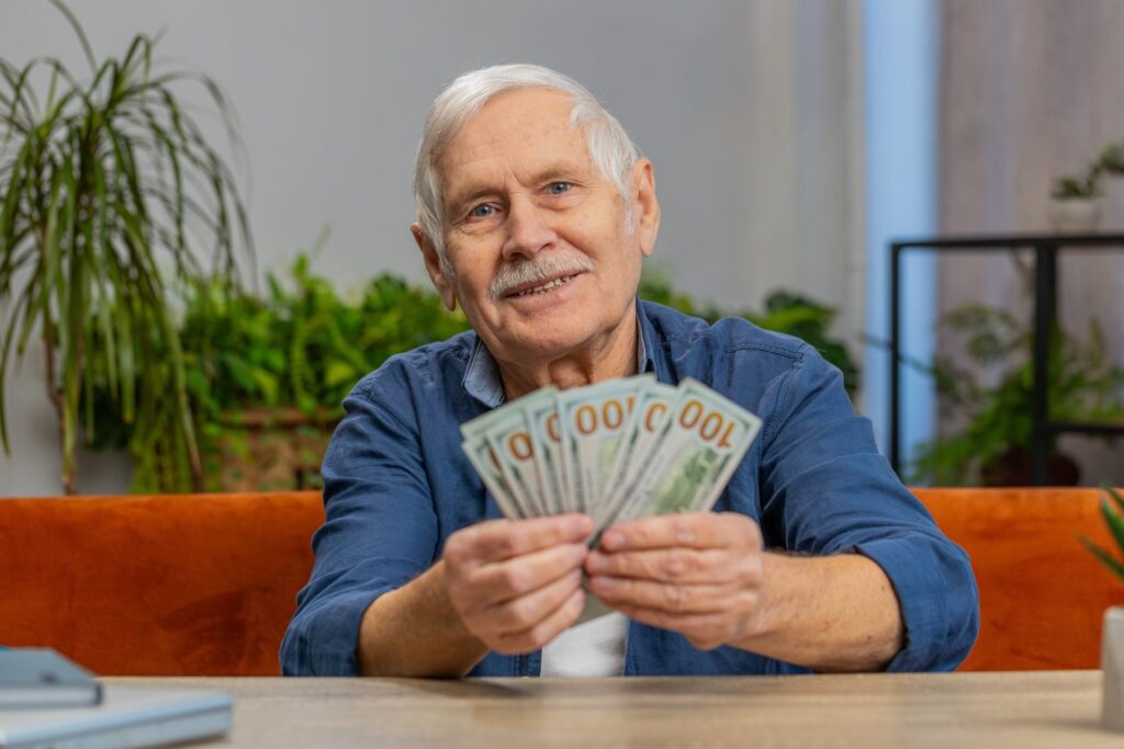 Retired man with money