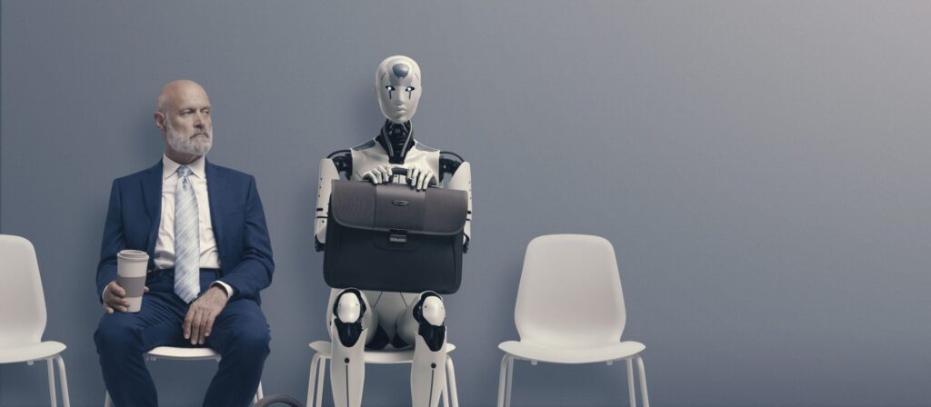 5 Ways Robots Are About to Change Your Life Job interviewers including senior worker and AI robot