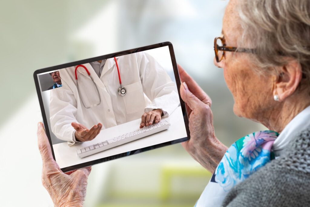 Senior woman using telehealth services
