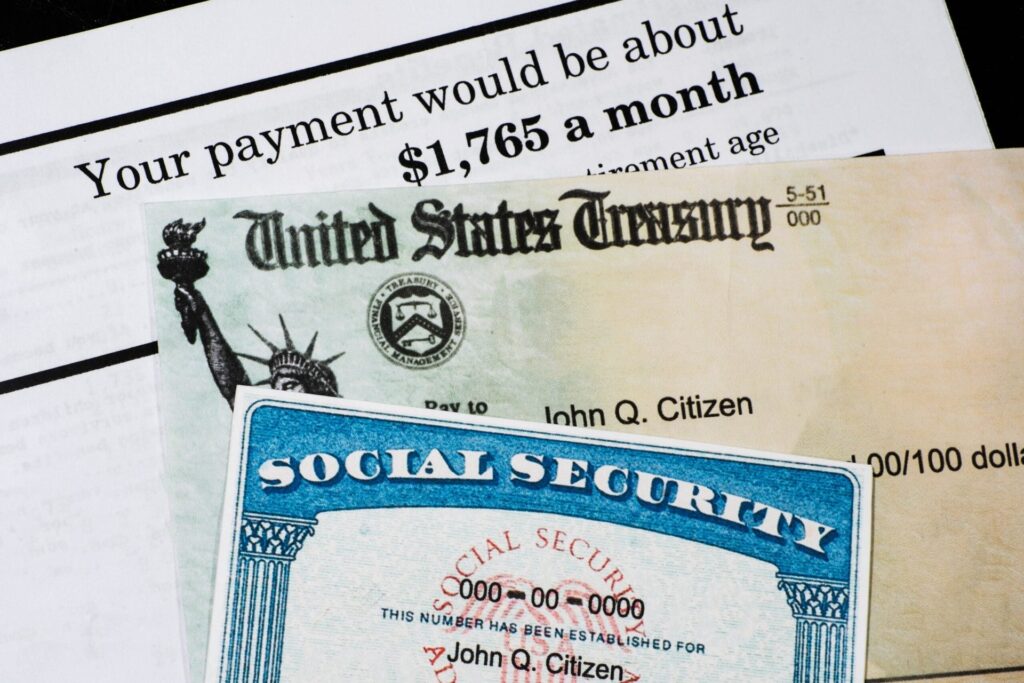Social Security card, check and statement