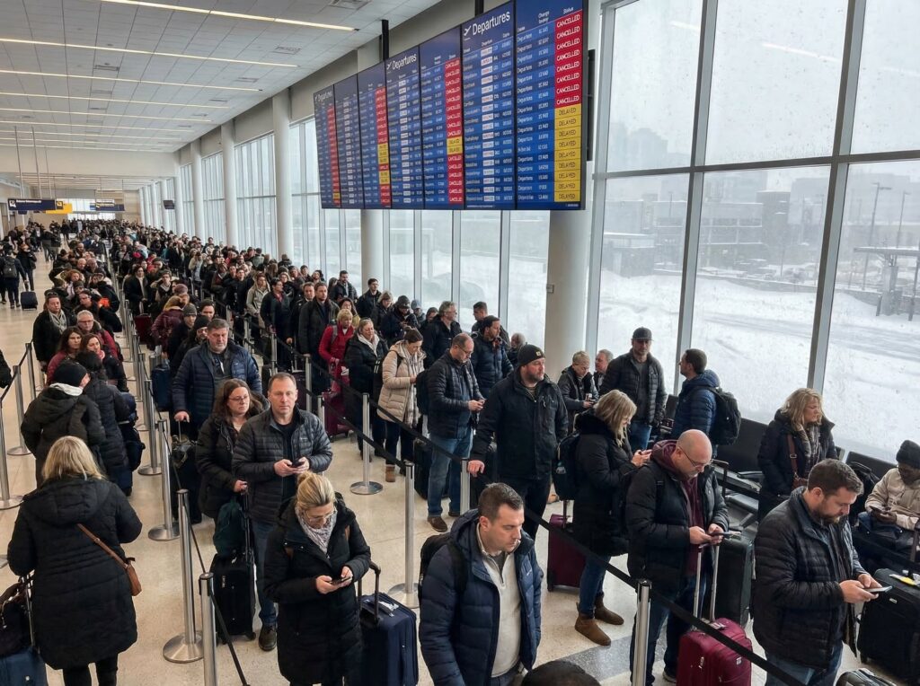Storm Cancels 3,000+ Flights as Long TSA Lines Snarl Airports Storm Cancels 3,000+ Flights as Long TSA Lines Snarl Airports