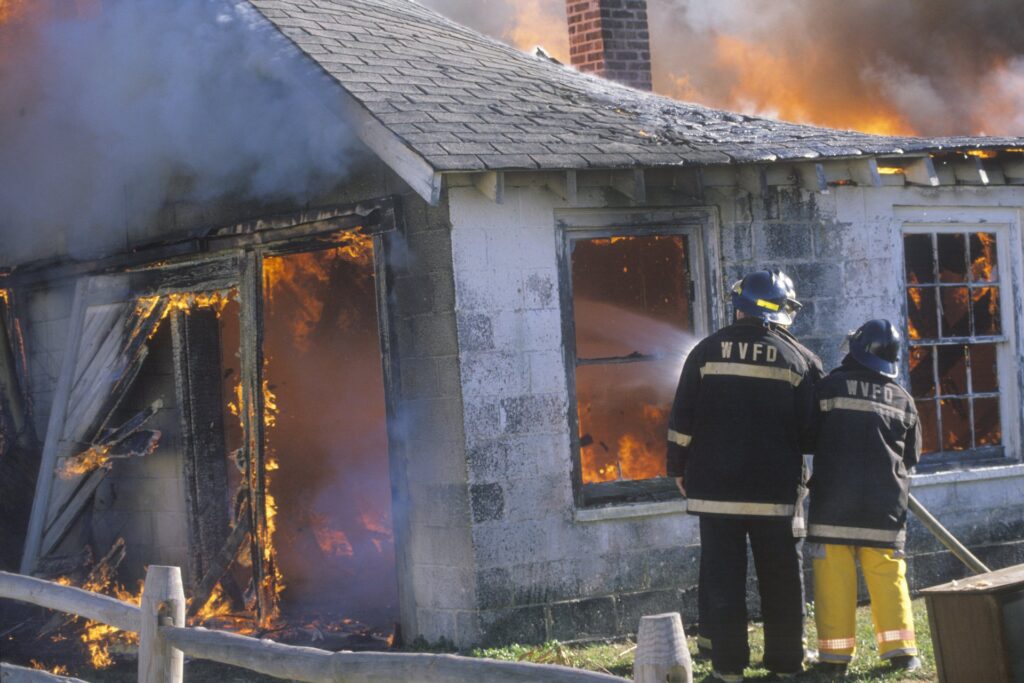 Firefighters putting out a fire